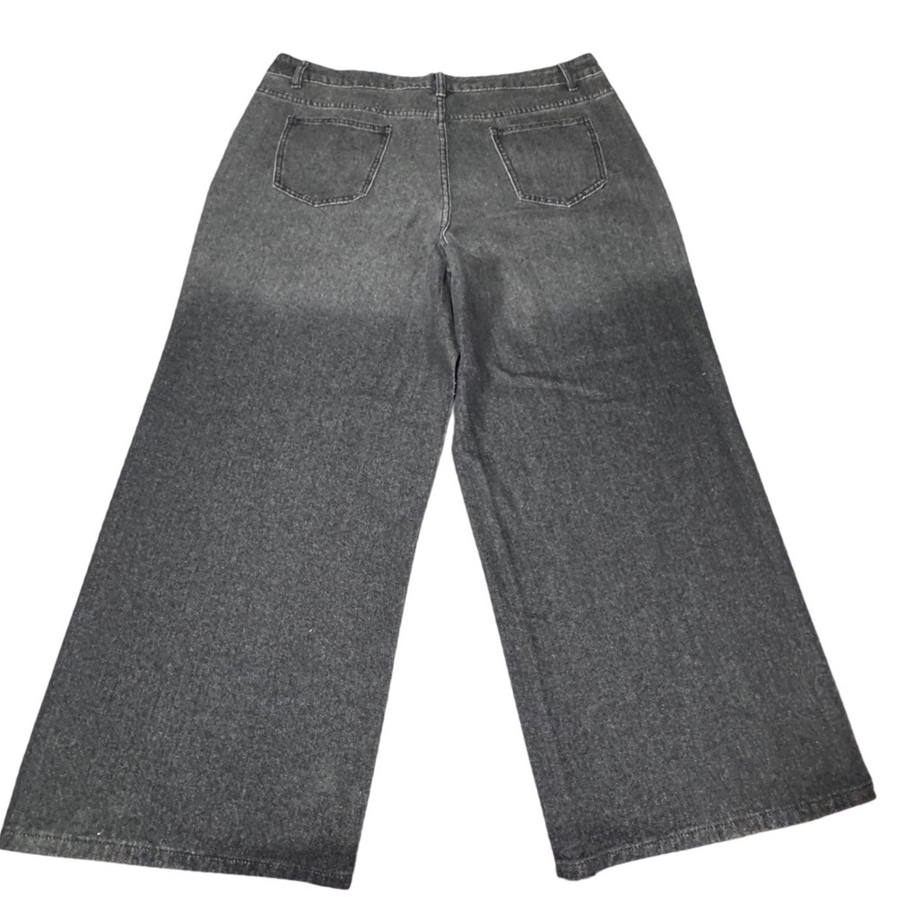 ANEWSTA Jeans Womens 1XL Rhinestone Denim Statemnt Black Wide Leg Festival Curve - Picture 2 of 12